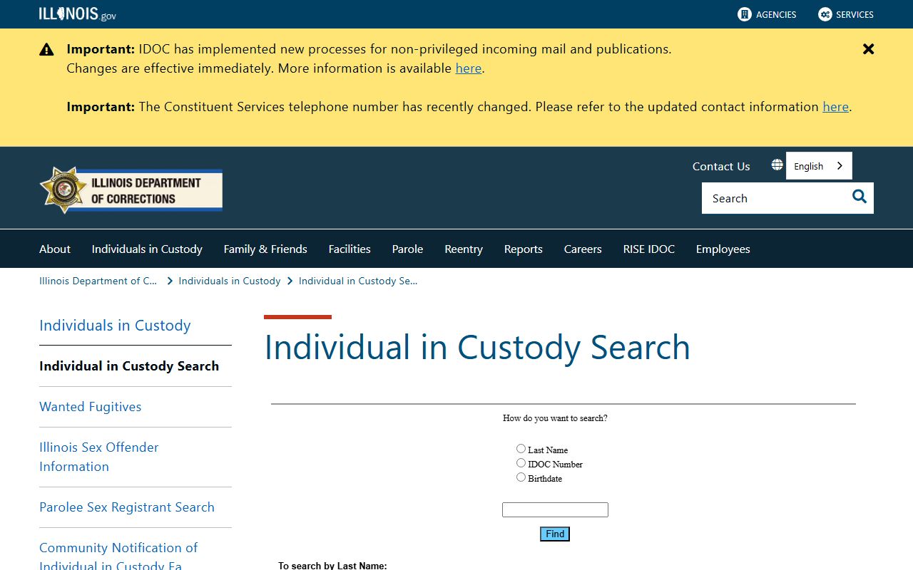 Illinois Department of Corrections inmate search for sentenced Iroquois County prisoners