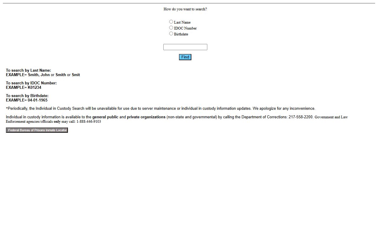 Illinois IDOC inmate search form for sentenced Iroquois County prisoners