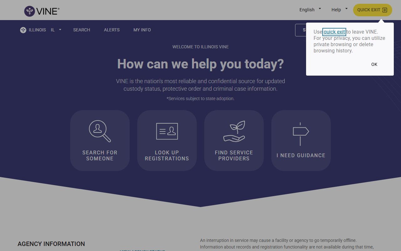 Illinois VINELink portal for Iroquois County inmate custody notifications