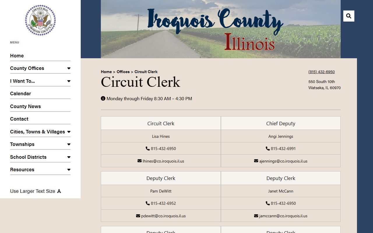 Iroquois County Circuit Clerk office that keeps court records after an arrest