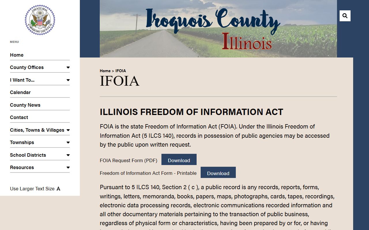 Iroquois County FOIA page for requesting a jail booking photo